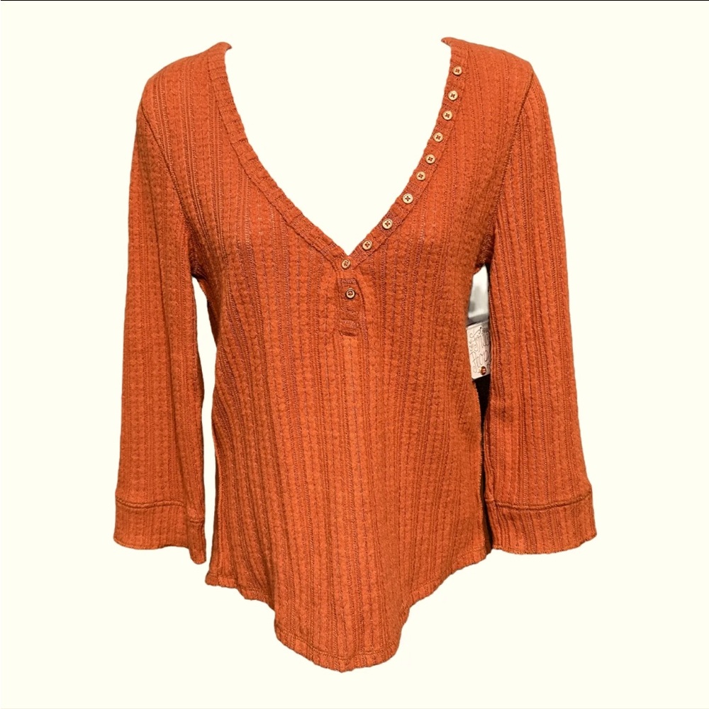 Free People button front cable knit Henley terra cott terra cotta fall s p fall